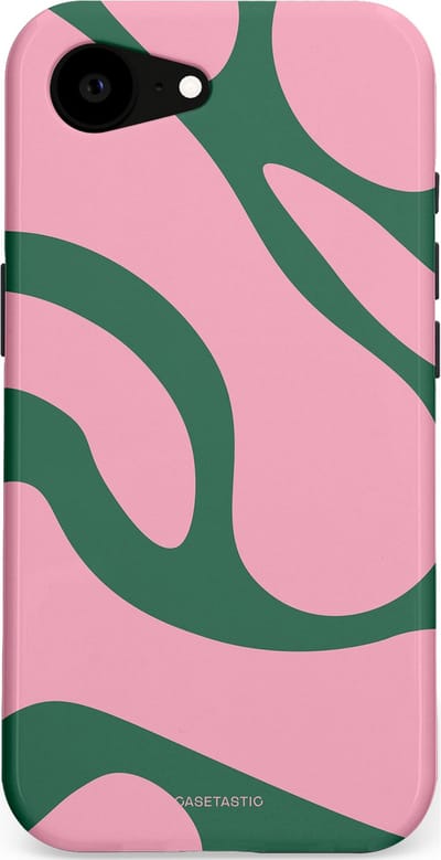 Casetastic hoesje geschikt voor Apple iPhone 16e / Apple iPhone 17e - MagSafe - Dubbellaagse bescherming - Groen Roze Dansende Vormen - Fashion Case - Lichtroze Donkergroen
