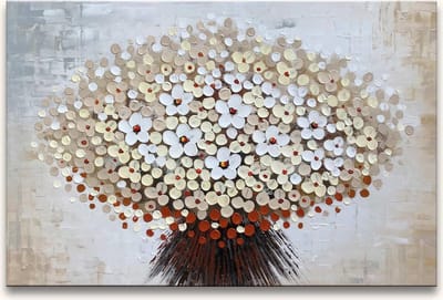 Handgeschilderd schilderij Olieverf op Canvas - Witte Bloemen