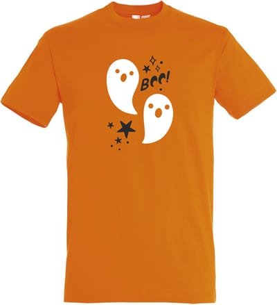 T-shirt kind Halloween Boo Spookjes | Halloween kostuum kind dames heren | verkleedkleren meisje jongen | Oranje | maat 68