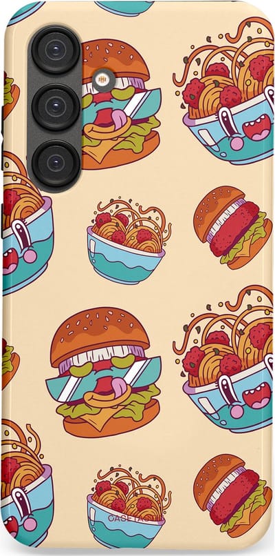 Casetastic Hoesje Geschikt voor Samsung S25 Plus - Stijlvolle Beschermende Duo-layer Case - Cartoon Hamburgers