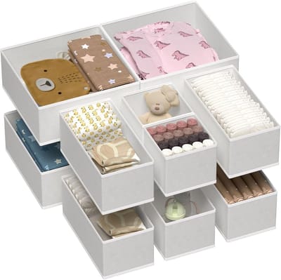 Set van 12 organizer voor babykleding en kledingaccessoires - Opvouwbare stoffen ladeopbergers