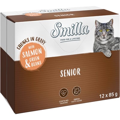 12x85g Smilla Verse Zakjes Senior Hapjes in Saus met Zalm en Sperziebonen