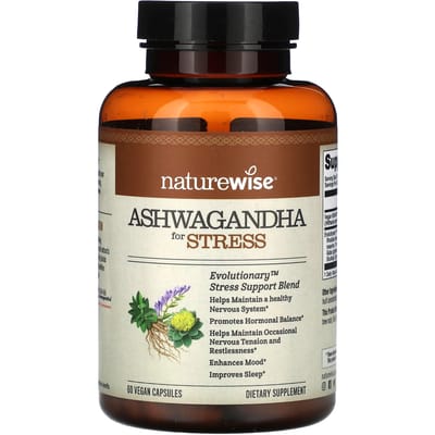 NatureWise, Ashwagandha voor stress, 60 plantaardige capsules