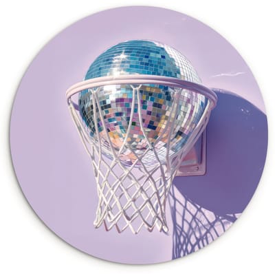 WallCircle® Wandcirkel 120x120 cm - Muurcirkel Discobal - Basketbalring - Grafisch - Muurdecoratie woonkamer - Wanddecoratie slaapkamer - Kamer decoratie accessoires - Ronde schilderijen XXL