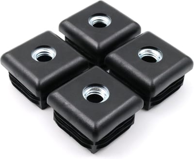 4x Vierkante Buisdoppen 40x40mm Met M10 Schroefdraad voor Metalen en Kunststof Buizen