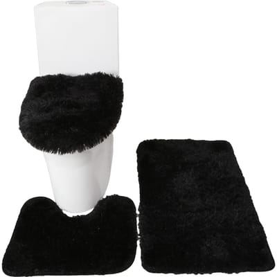 3PCS Badmat Wc-deksel Cover U-vormig tapijt Antislip Zacht vloerkleed Waterabsorberende massieve deurmat zwart
