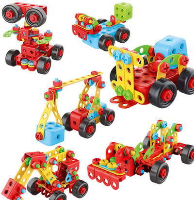 Puzzle Creative 3D Bouwset – 404-delige Constructieset voor Kinderen – Educatief Speelgoed – Creatief Bouwen met Schroeven, Moeren en Wielen