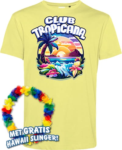 T-shirt Colorful Tropics | Toppers in Concert 2024 | Club Tropicana | Hawaii Shirt | Ibiza Kleding | Lichtgeel | maat XS