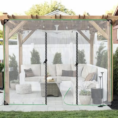 Buitengordijn met Deur - Waterdicht Scherm - Terras Beschermen - Met Rits Sluiting - 35 x 25 Meter - Transparant