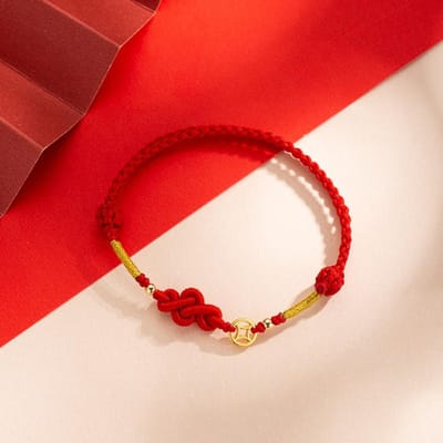 Bracelet Corde Tressée Main Pièce de Monnaie en Cuivre Nœud Ruyi Bracelet Année du Nouvel An Rouge Féminin red