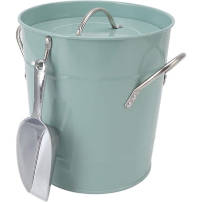 Seau à glace rond polyvalent sûr galvanisé avec couvercle et pelle à glace pour bar restaurant fête bleu gray