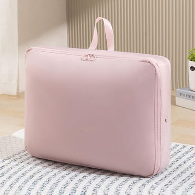 Sacs de Rangement Portables Auto-Compressants Imperméables, Cubes en Tissu Extensibles avec Fermeture Éclair et Poignée de Transport, Idéal pour les Quilts, les Couvertures, la Literie 40*30*18CM rose