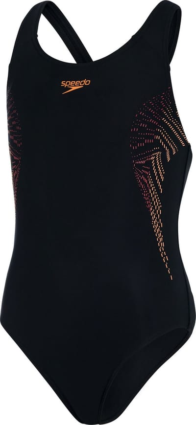 Speedo Plastisol Placement Muscleback Meisjes - Zwart / Oranje - maat 128