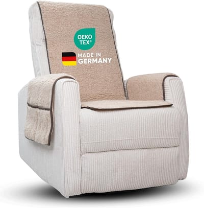 Novaliv fauteuilbeschermer voor relaxfauteuil lichtbruin universele fauteuilbeschermer met armleuningen hoes van scheerwol comfort fauteuilhoes relaxstoelkussen fauteuilhoes met armleuningen beschermende fauteuil