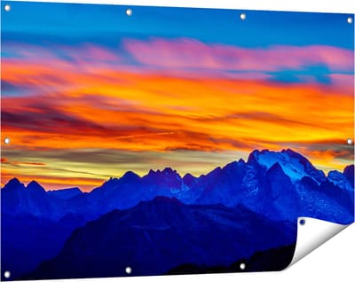 Gards Tuinposter Oranje Zonsondergang in de Bergen - 120x80 cm - Tuindoek - Tuindecoratie - Wanddecoratie buiten - Tuinschilderij