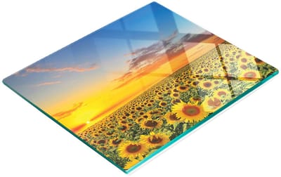 Decoratieve snijplank van gehard glas met zonnebloemmotief, 60x52 cm