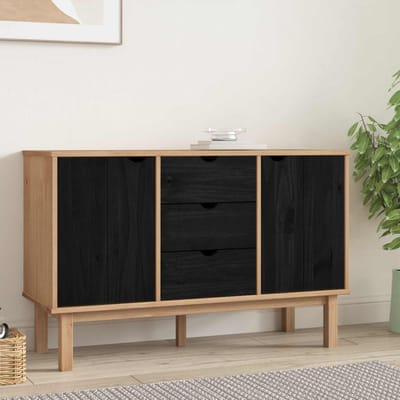vidaXL - Dressoir - OTTA - Zwart - 113,5 - x - 43 - x - 73 - cm - Massief - grenenhout