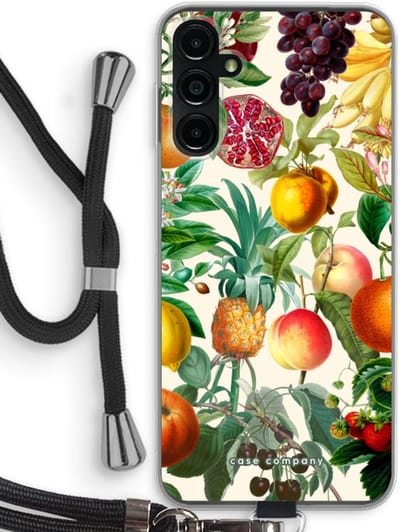 Case Company® - Hoesje met koord geschikt voor Samsung Galaxy A14 hoesje met Koord - Classic Flora - Telefoonhoesje met Zwart Koord - Bescherming aan alle Kanten en Over de Schermrand