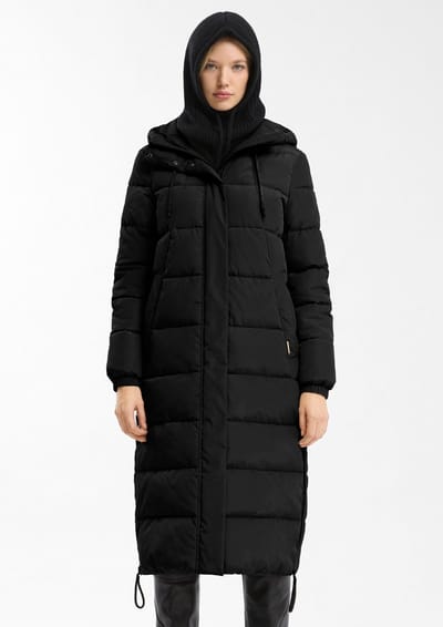 Dikke lange parka met capuchon en trekkoord dames QS