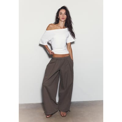 Stradivarius T-shirt met korte mouw, boothals en ruches  Wit XS