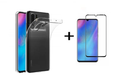 Hoesje Geschikt voor Huawei P30 Pro Transparant Hoesje Flexible TPU & Scratch Resistent Silicone Case + Glazen Screenprotector - Zwart