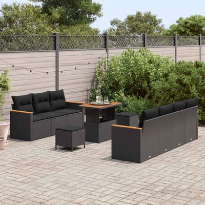 vidaXL - Tuinbank - Set - 14 - st - 9-Aantal - zitplaatsen - Zwart - poly - rattan