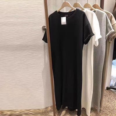 Puur Katoen Lichtgrijs Korte Mouw Over-de-knie T-shirt Rok Dames Zomer Losse Grote Maat Voor Schouder Top Medium en Lang Casual Jurkje XXL
