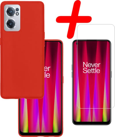 Hoesje Met Screenprotector - Geschikt voor OnePlus Nord CE 2 - Sterk & Shockproof - Back Cover - Siliconen Case - Telefoon Hoes - Rood