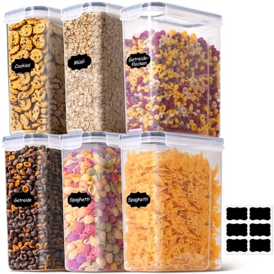 Voorraadbussen - Luchtdicht met Deksel - Voor Muesli - 2,5 L - Set van 6
