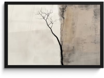 Poster in lijst - Fotolijst 60x40 cm - Posters - Wabi sabi - Plant - Beige - Posterlijst zwart - Decoratie - Wanddecoratie woonkamer - Muurdecoratie slaapkamer
