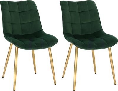 DHN Set van 2 Stoelen - Groen Velvet Stoelen - 2 Eetkamer stoelen - Set van 2 keukenstoelen - Woonkamer Fluwelen Stoelen - Groen - Anti Slip