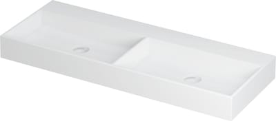 INK® United wastafel porselein dubbele wasbak zonder kraangat inclusief porseleinen click plug en verborgen overloop systeem 120x45x11cm, mat wit