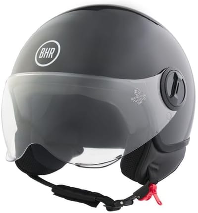 BHR 835 - Vespa helm - Glans Zwart - maat XS - Zwarte Jethelm - Scooter en Motorhelm - Helm met Vizier
