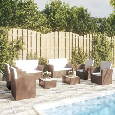 vidaXL - 8-delige - Loungeset - met - kussens - poly - rattan - bruin