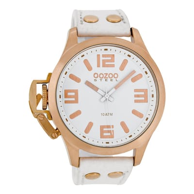 OOZOO Timepieces - Rosé goudkleurige horloge met witte leren band - OS354