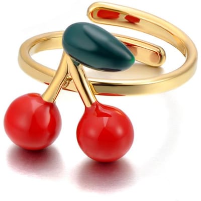 Jeemango Schattige Emaille Rode Kers Ringen Voor Vrouwen Meisjes 18K Goud Verguld Roestvrij Staal Trendy Verstelbare Open Ring Sieraden R25035 beige