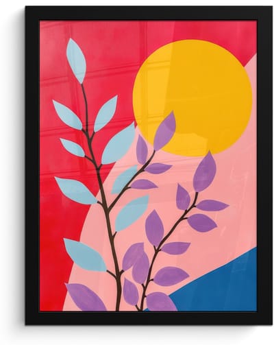 Poster in lijst - Fotolijst 30x40 cm - Posters - Bladeren - Zon - Abstracte vormen - Posterlijst zwart - Decoratie - Wanddecoratie woonkamer - Muurdecoratie slaapkamer