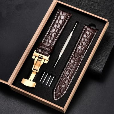 Top luxe krokodilpatroon horlogeband lederen bandjes 18 mm 20 mm 22 mm 24 mm met roestvrijstalen automatische sluiting horlogeband 24mm black