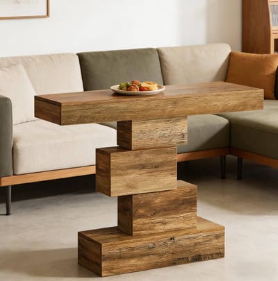Sidetable - Geometrische Consoletafel Met Houtnerf - Voor Hal Woonkamer En Slaapkamer - Hout - 108 X 30 X 80 Cm - Lichtbruin