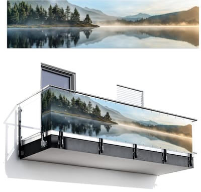 Balkonscherm 500x120 cm - Balkonposter Meer - Mist - Bergen - Landschap - Balkon scherm decoratie - Balkonschermen - Balkondoek zonnescherm