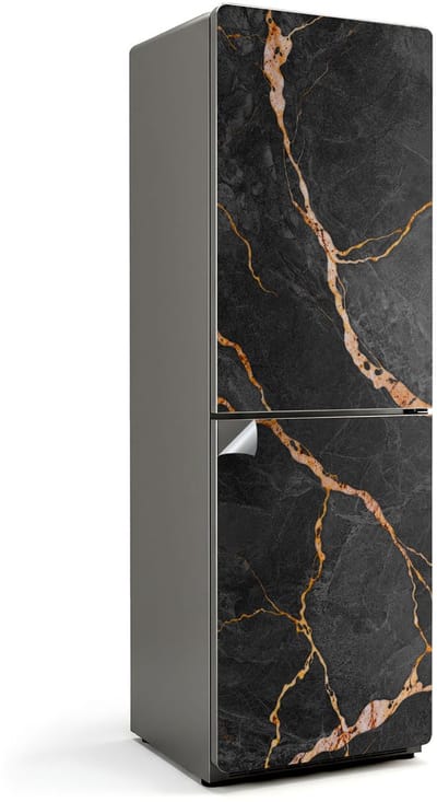 Wallfluent Koelkaststickers - Marmerpatroon met aderen Koelkast Folie - 60 cm x 190 cm - Zwart Koelkaststickers - Decoratieve Koelkaststicker - Koelkast Design - Zelfklevende Koelkaststicker - Koelkast Versiering