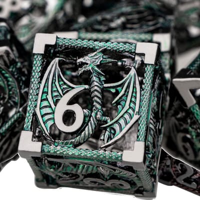 Metalen Dobbelstenen Set 7 Delig Holografisch voor Rollenspellen en Dungeons and Dragons