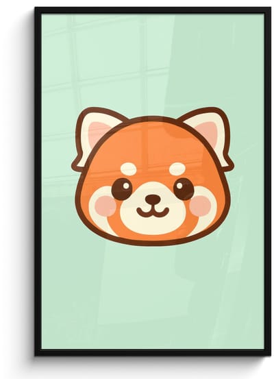 Poster in lijst - Fotolijst 80x120 cm - Posters - Rode panda - Groen - Cartoon - Posterlijst zwart - Decoratie - Wanddecoratie woonkamer - Muurdecoratie slaapkamer
