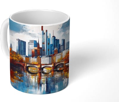 Mok - Koffiemok - Bomen Frankfurt- Stad - Skyline - Brug - Mokken - 350 ML - Beker - Koffiemokken - Theemok