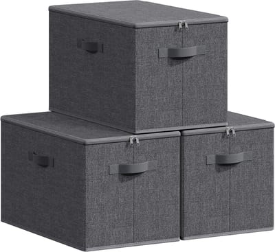 SONGMICS - Opbergbox - Opbergdoos - Deksel - Opvouwbare - Handgrepen - Set van 3 - Kledingopslag