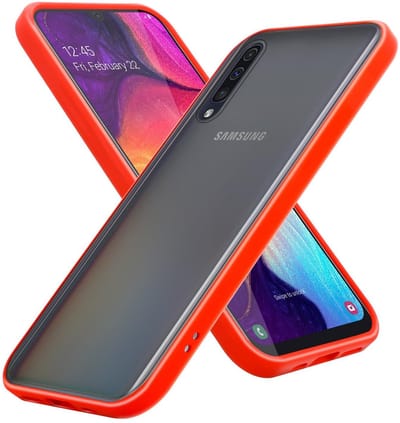 Cadorabo Hoesje geschikt voor Samsung Galaxy A70 / A70s in Mat Rood - Zwarte Knopen - Hybride beschermhoes met TPU siliconen Case Cover binnenkant en matte plastic achterkant