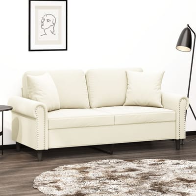 vidaXL - Tweezitsbank - met - sierkussens - 140 - cm - fluweel - crèmekleurig