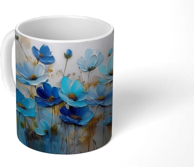 Mok - Koffiemok - Bloemen - Schilderij - Blauw - Mokken - 350 ML - Beker - Koffiemokken - Theemok
