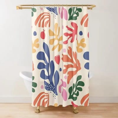 Abstracte Matisse Bloemenkunst Douchegordijn Modern Geometrisch Eenvoudig Esthetisch Pastel Boho Trendy Badkamergordijn Decor met Haak W90xH180cm
