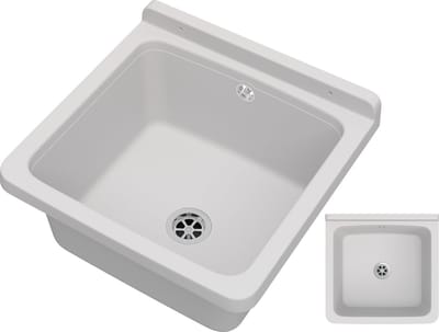 Granitan Gootsteen Orta voor Garage Wasruimte - Wasbak Stookruimte - met Sifon - Wit - 40x38x22,9cm